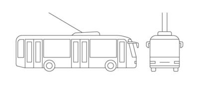 trolleybus voor in beweging in de omgeving van stad, openbaar vervoer model- kleur lijn icoon. passagier vervoer. kant en voorkant visie. vector schets