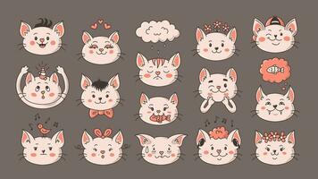 grappig kat emoticon sticker reeks vector