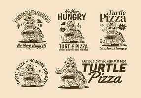 schildpad pizza, Nee meer hongerig, mascotte karakter van een schildpad Holding een pizza vector