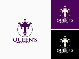 vector Koninklijk koningin kroon Notitie pen logo