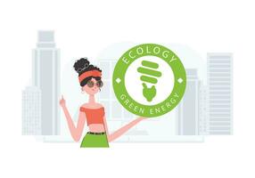 de concept van groen energie en ecologie. vrouw Holding eco logo in haar handen. modieus stijl. vector illustratie.