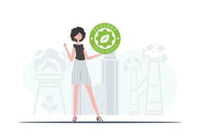 de concept van groen energie en ecologie. de meisje houdt de eco logo in haar handen. modieus stijl. vector illustratie.