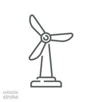 wind turbine icoon. windmolen stroom, gemakkelijk duurzame energie. milieu technologie station. lijn of schets pictogram stijl. bewerkbare hartinfarct. vector illustratie. ontwerp Aan wit achtergrond. eps 10