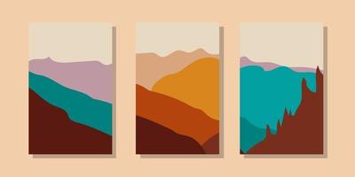 trendy minimalistische abstracte landschapsillustraties. set handgetekende hedendaagse artistieke posters. vector