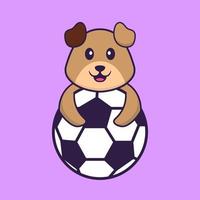 schattige hond voetballen. dierlijk beeldverhaalconcept geïsoleerd. kan worden gebruikt voor t-shirt, wenskaart, uitnodigingskaart of mascotte. platte cartoonstijl vector