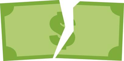 gescheurd geld icoon. dollar bankbiljet geld gescheurd gescheurd teken. groen gescheurd dollar symbool. vlak stijl. vector