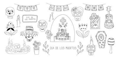 dia de los Muertos reeks van gemakkelijk vector illustraties in tekening stijl. . Latijns Amerikaans vakantie en tradities. dag van de dood Mexicaans religieus vakantie.