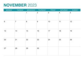 2023 november kalender begin Aan maandag vector