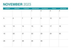 kalender november kalender begin Aan zondag vector