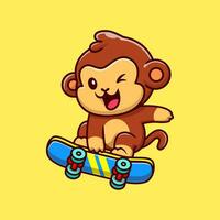 schattig aap spelen skateboard tekenfilm vector icoon illustratie. dier sport icoon concept geïsoleerd premie vector. vlak tekenfilm stijl