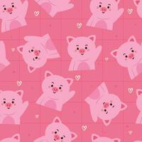 naadloos patroon tekenfilm varken en roze achtergrond. schattig dier behang voor textiel, geschenk inpakken papier vector