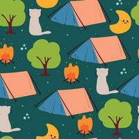 naadloos patroon tekenfilm camping en nacht lucht. schattig behang voor kinderen, geschenk inpakken papier vector