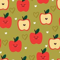 naadloos patroon tekenfilm appel karakter. schattig fruit karakter behang voor textiel, geschenk inpakken papier vector