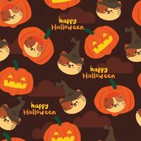 halloween naadloos patroon met tekenfilm pompoen, kat, geest, en halloween element. schattig halloween behang voor vakantie thema, geschenk inpakken papier vector