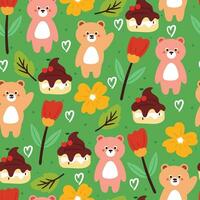 naadloos patroon schattig beer met bloem. schattig dier behang voor textiel, geschenk inpakken papier vector