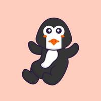 schattige pinguïn vliegt. dierlijk beeldverhaalconcept geïsoleerd. kan worden gebruikt voor t-shirt, wenskaart, uitnodigingskaart of mascotte. platte cartoonstijl vector