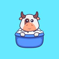 schattige koe die een bad neemt in de badkuip. dierlijk beeldverhaalconcept geïsoleerd. kan worden gebruikt voor t-shirt, wenskaart, uitnodigingskaart of mascotte. platte cartoonstijl vector