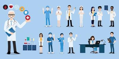 groep artsen en verpleegkundigen en medisch personeel. medisch team concept in platte ontwerp mensen karakters vector. vector