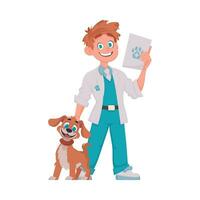 gelukkig mannetje dier dokter en aanbiddelijk hond vector illustratie