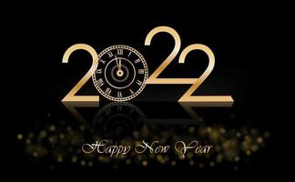 gelukkig nieuwjaar 2022 met luxe klok nieuwjaar glanzende achtergrond met gouden klok. vector