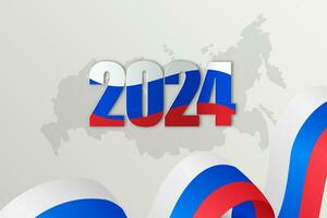 gelukkig nieuw jaar 2024. feestelijk realistisch decoratie. vieren 2024 partij Aan rusia land vlag en kaarten. vector