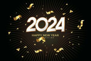 gelukkig nieuw jaar 2024. gouden 3d getallen met goud confetti en wit stijl Aan elegant achtergrond vector