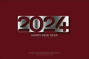 gelukkig nieuw jaar 2024 ontwerp. met zilver metaal afgekapt aantal illustraties. premie vector ontwerp