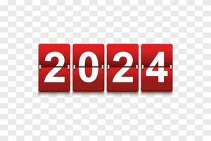 gelukkig nieuw jaar 2024 Aan omdraaien countdown klok, teller tijd, chronometer, tellen omlaag, en omdraaien bord vector