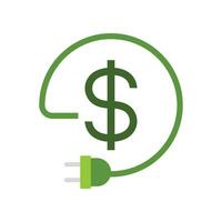 vlak ontwerp stijl eco energie kosten opslaan geld icoon. energie vermindering kosten dollar macht efficiëntie. adapter kabel oplader dollar voor groen economie. vector illustratie ontwerp Aan wit achtergrond eps 10