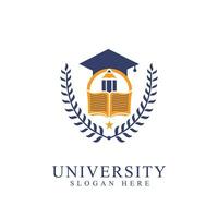 Universiteit college school- insigne logo ontwerp vector afbeelding. onderwijs insigne logo ontwerp. Universiteit hoog school- embleem