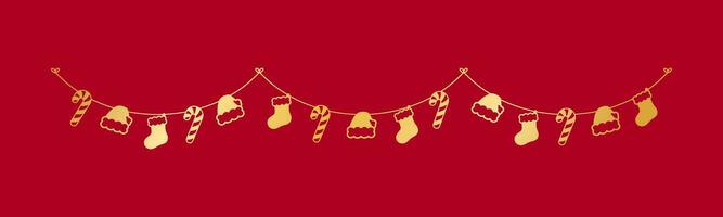 goud Kerstmis kous en snoep riet slinger silhouet vector illustratie, Kerstmis grafiek feestelijk winter vakantie seizoen vlaggedoek