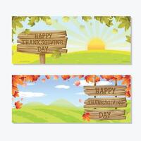 Happy Thanksgiving Day-kaart met pompoen-, appel-, maïs- en esdoornbladeren vector