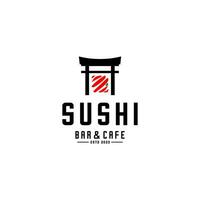 sushi logo ontwerp en traditioneel gebouw vector