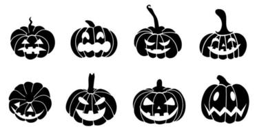 zwarte pompoen silhouet - ingesteld voor halloween. de griezelige enge pompoen is een Halloween-symbool. vector illustration.design voor afdrukken, uitnodigingen, ansichtkaarten, verpakkingen, reclame, banners