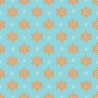 naadloos vectorpatroon van traditionele peperkoekkoekjes en kleine witte sneeuwvlokken op blauwe achtergrond vector