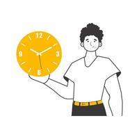 de vent is Holding een horloge. tijd beheer concept. lineair modieus stijl. geïsoleerd. vector illustratie.