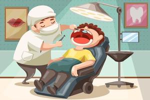 tandarts die tanden trekt voor jongen vector