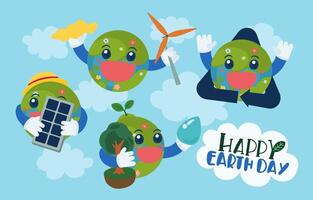 bundel set happy globe met icoon save the world vector