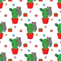 kat en Kerstmis boom, eco cactus nieuw jaar. vector