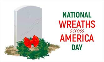 een grafsteen gemaakt van grijs marmeren en een krans van Spar takken Aan nationaal kransen aan de overkant Amerika dag in eer van gedaald helden. vector