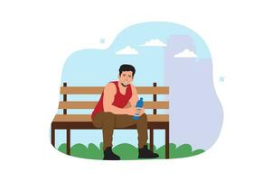 jong Mens zittend in park stoel. vector illustratie ontwerp