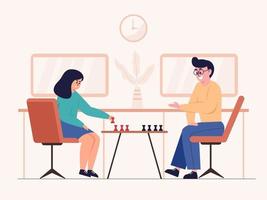 een paar mannen en vrouwen schaken in een schaakwedstrijd. vector