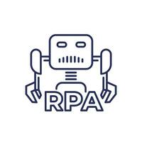 rpa bot lijn icoon, robot werkwijze automatisering vector
