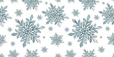 waterverf hand- getrokken naadloos patroon met blauw, taling en roos gekleurde sneeuwvlokken. Kerstmis nieuw jaar sneeuw ontwerp voor vakantie groet kaarten, afdrukken, textiel, uitverkoop, web, ontwerp en omhulsel papier. vector