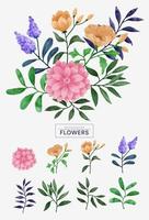 een set bloemen geschilderd in aquarel voor verschillende kaarten en wenskaarten. vector
