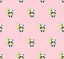 slapen panda, maan en geel sterren naadloos patroon Aan een roze achtergrond. schattig vector baby afdrukken illustratie