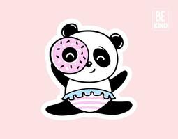 vector panda met donut. schattig baby dieren illustratie.