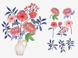 een set bloemen geschilderd in aquarel voor verschillende kaarten en wenskaarten. vector