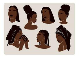 afro Amerikaans vrouw vector minimalistische illustratie set. mooi meisjes donker huid.