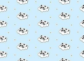 slapen panda Aan een wit wolk vector naadloos patroon. schattig baby afdrukken Aan een blauw achtergrond.